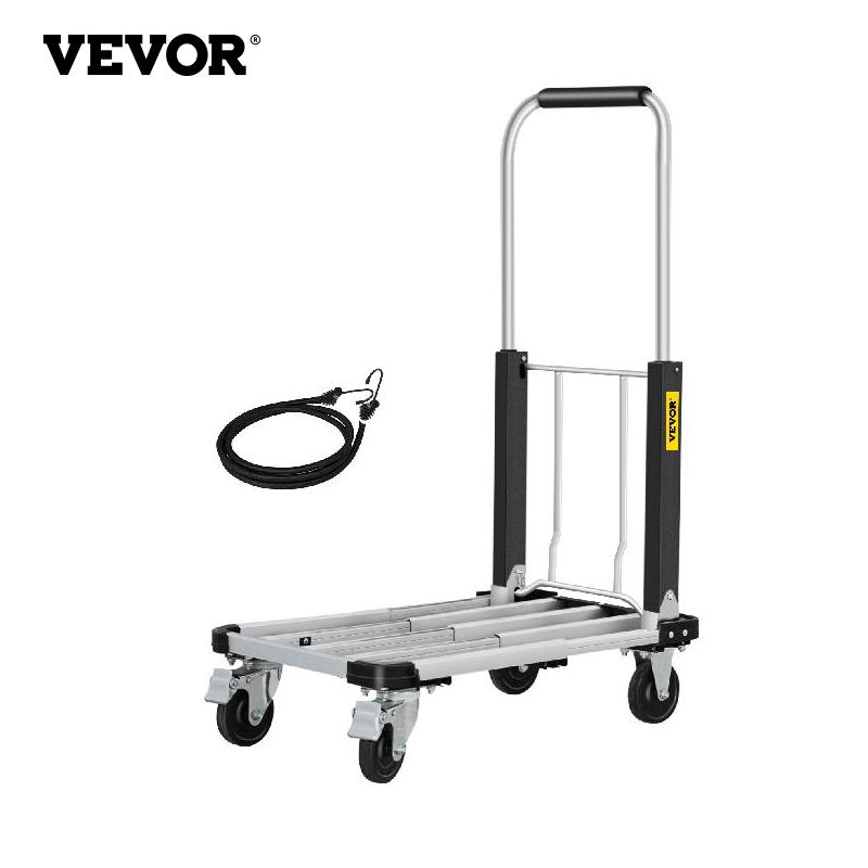 VEVOR Folding Hand Truck Dolly Cart with Wheels Luggage Trolley 330lb Capacity Solid Construction Aluminum Alloy Flatform Dolly