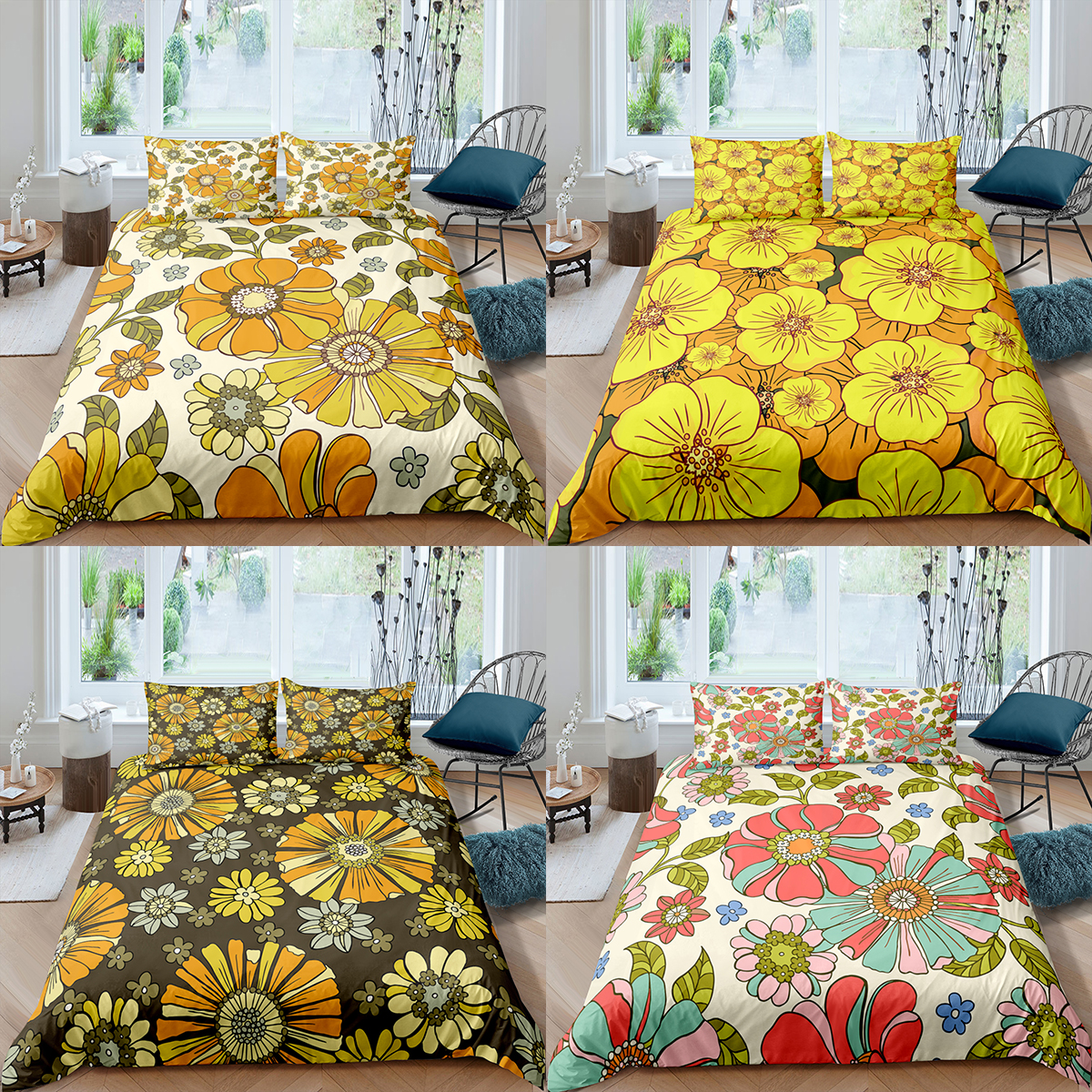 Home Textiles  3D Daisy Duvet Cover Set Pillowcase Vintage Flowers Bedding Set Queen and King Size Comforter Bedding Set