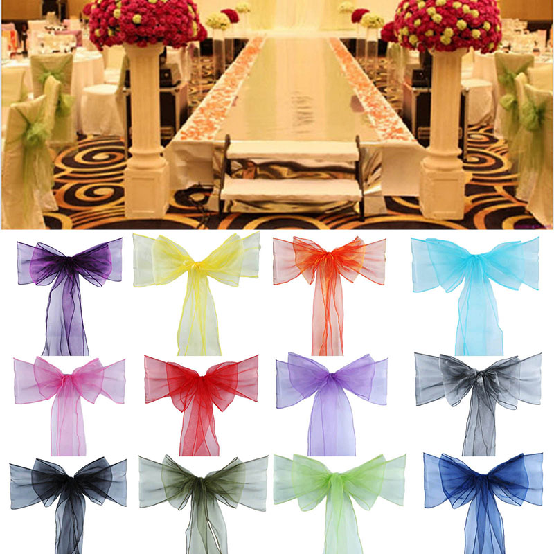 50pcs High  Organza Chair Sash Bow for Banquet Wedding Party Event Xmas Decoration Sheer Organza Fabric Supply 18cm*275cm