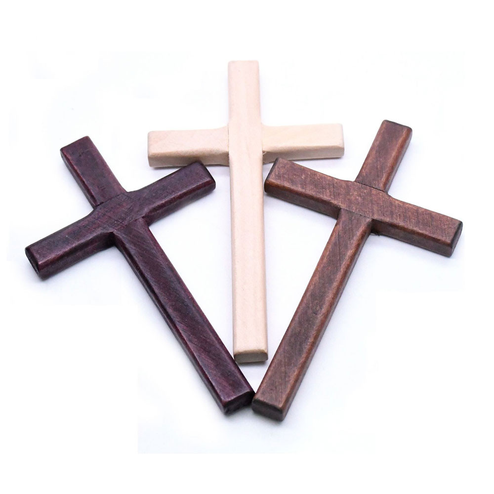 1Pcs Handmade Wooden Tricolor Cross Jesus Christ Jewelry Religious Necklace Pendant Making Prayer Hand Holding Cross