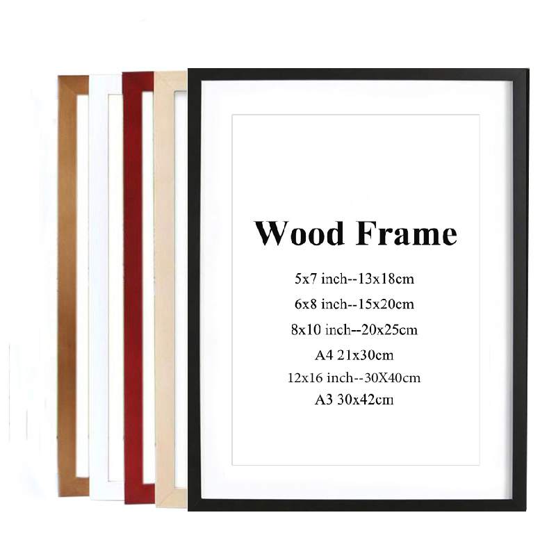 Solid Wooden Po Frame for Pictures Wall Decoration A4 A3 Size Black White Pink Red Blue Brown Frame Factory Direct Shipment