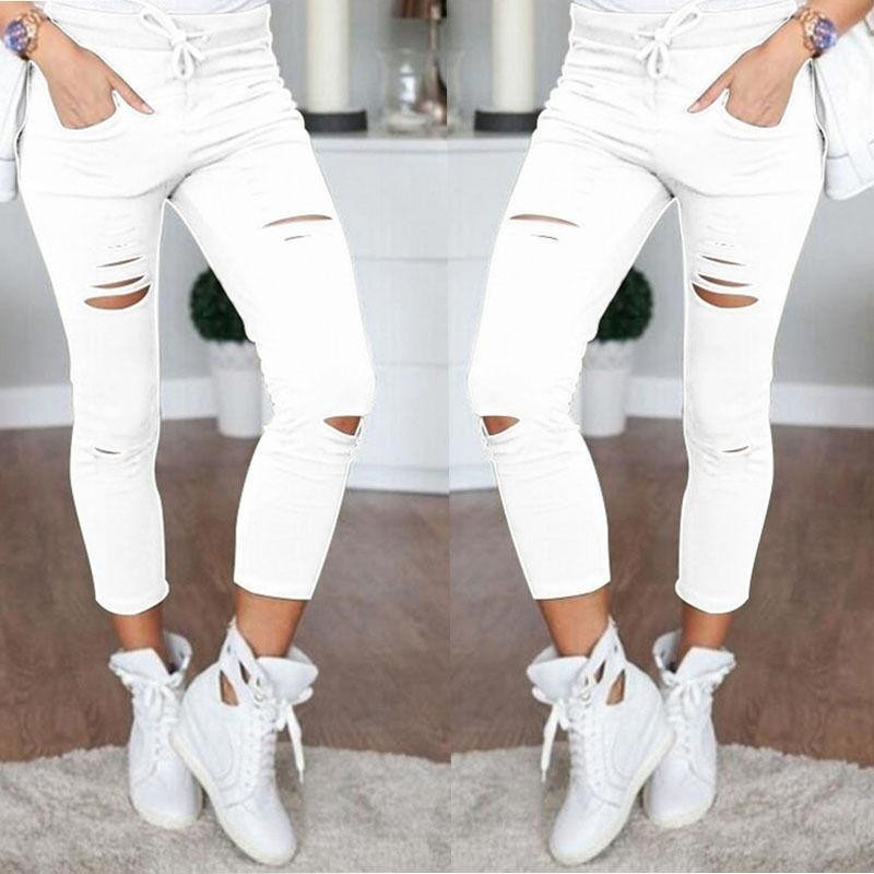 Ripped Jeans For Women Women Big Size Ripped Trousers Stretch Pencil Pants Leggings Women Jeans