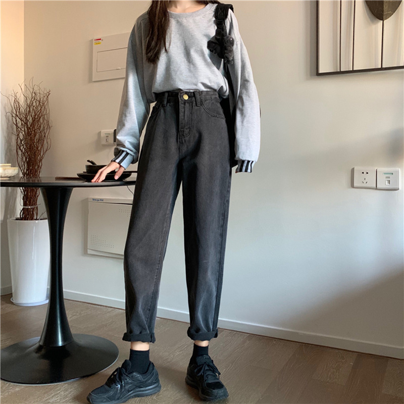 Spring/summer 9-point straight jeans women's size Hong Kong style high waist slim fat mm loose Joker Torre pants