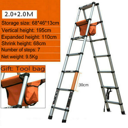 2M+2M Trestle Ladder Multi-function Household Ladder Folding Telescopic Ladder Thickened Engineering Ladder Aluminum Alloy
