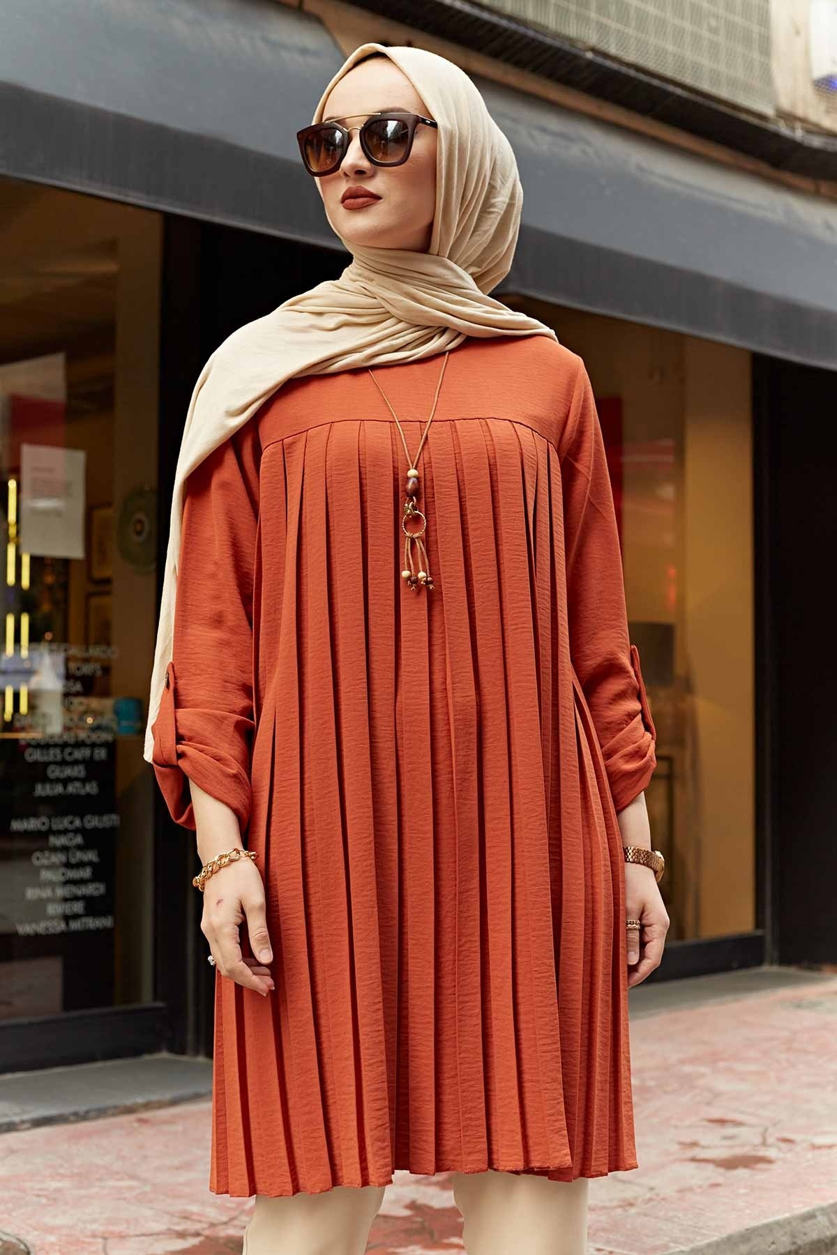 Pleated Solid Shirt Women Summer Full Sleeve Muslim Blouse Dubai Turkey Abaya Blusas Casual Long Tops Tunic
