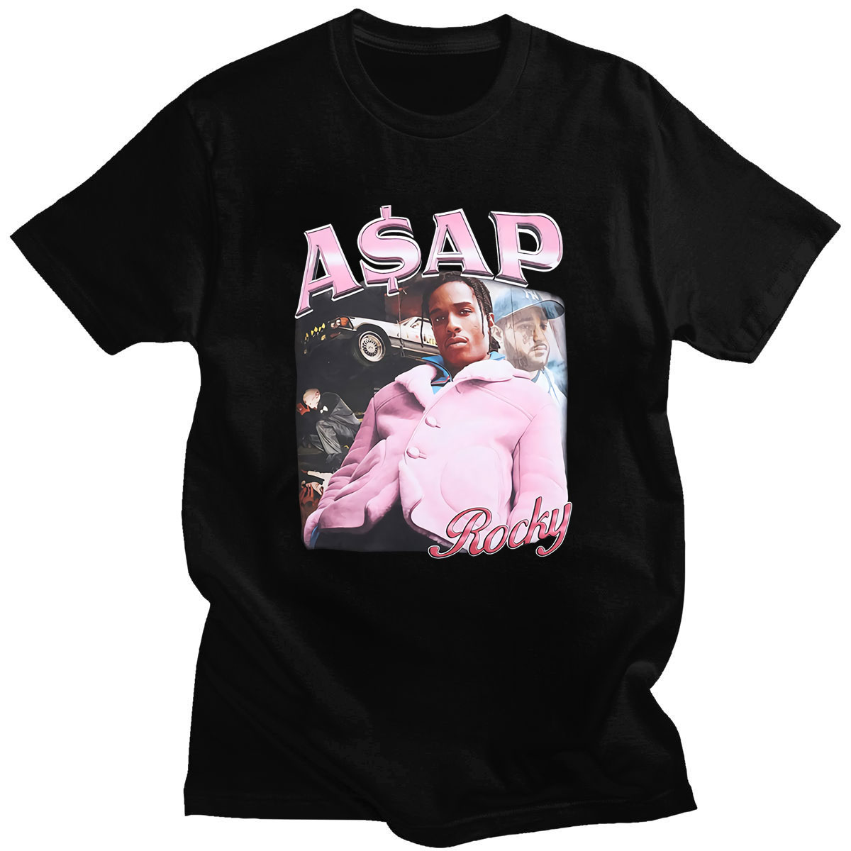 ASAP Rocky Portrait Graphic Aesthetics T-shirts Hip Hop Cotton Short Sleeve Loose Couple T-Shirt Casual Harajuku Tshirt
