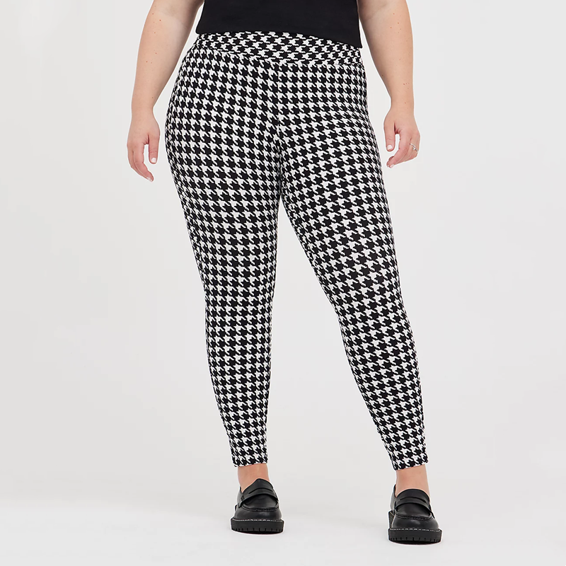 Plus Size Houndstooth Print Summer Spring Leggings Women High Elastic Waist Skinny Pencil Pants Female Large Size Capri 7XL 8XL