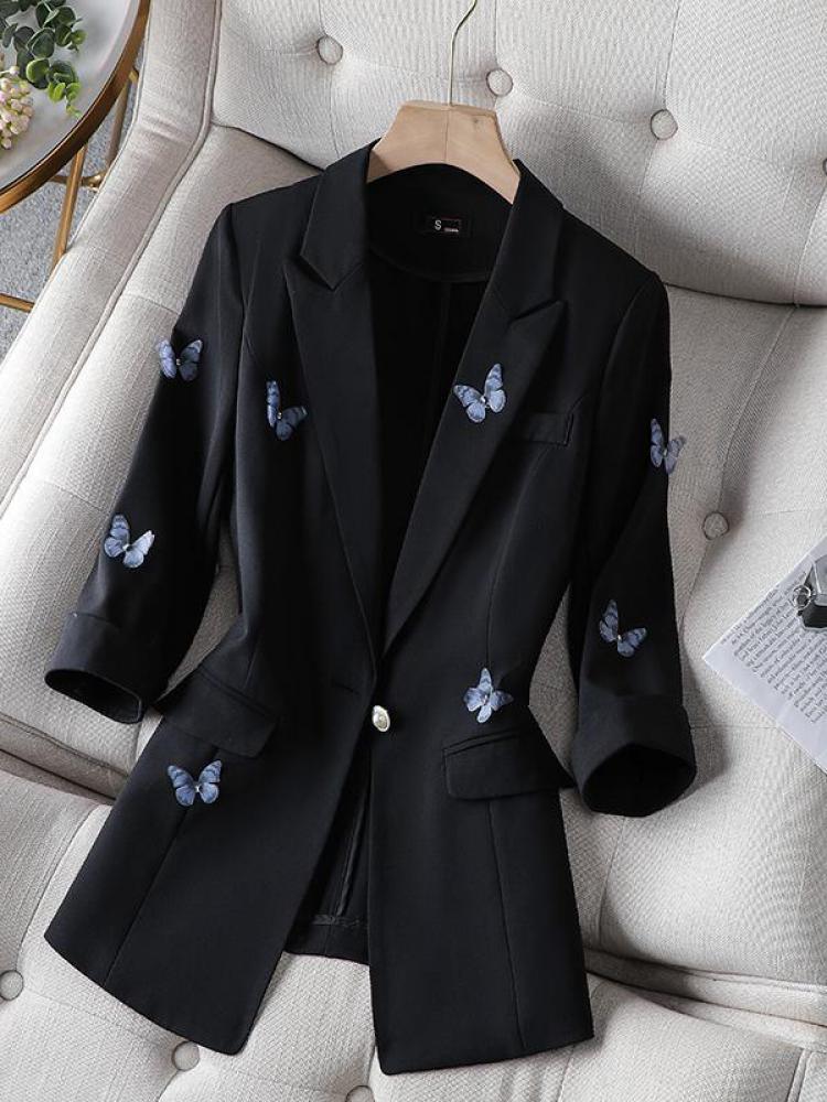 Women Chic Elegant Office Lady Single Button Blazer Vintage Coat  Jackets Blazers Long Sleeve Ladies Outerwear Tops