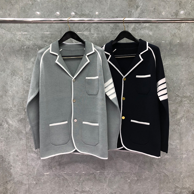 TB THOM Suit Spring Winter Man Jacket   Blazer White Grosgrain Tipping Knit Coat Custom WholeTB Formal Suit
