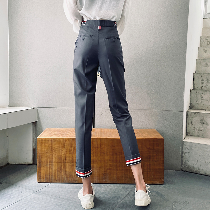 Summer Office Lady Casual Gray Suit Pants Female Classic Black Nine-point Pants Women Streetwear Trendy Straight-leg Pants