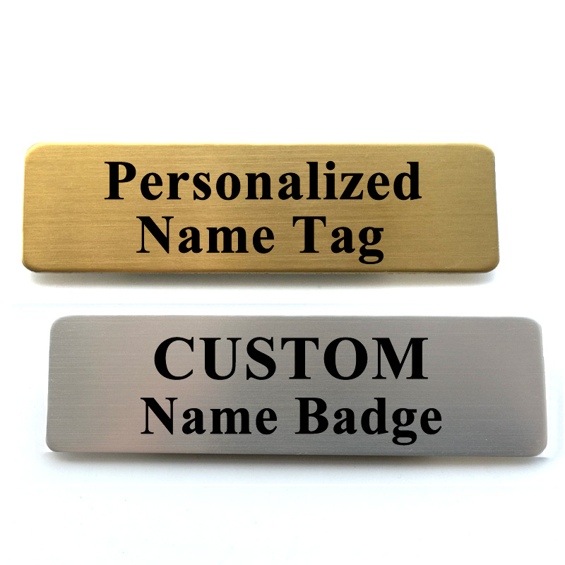70*20MM Customizable Brooches Pin Personalized Engraved Your Text Logo Business ID Plate Steel Metal Tag Customized Name Badges