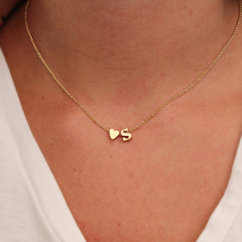 SUMENG  Tiny Heart Dainty Initial Necklace Gold Silver Color Letter Name Choker Necklace For Women Pendant Jewelry Gift