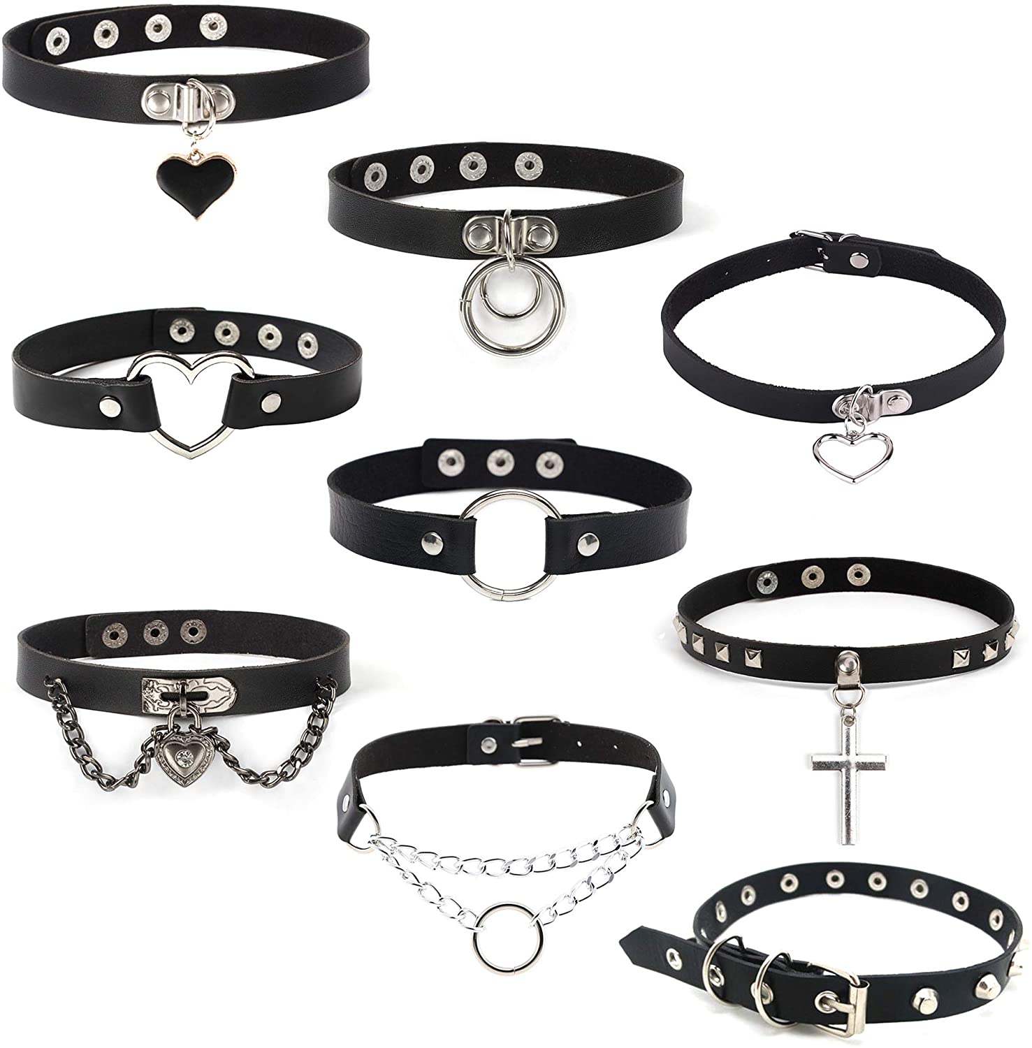 Gothic Choker Necklaces Women Girls Rivet Leather Necklace Rock Kpop Punk Neck Collars Black Choker Necklace Cool Collar