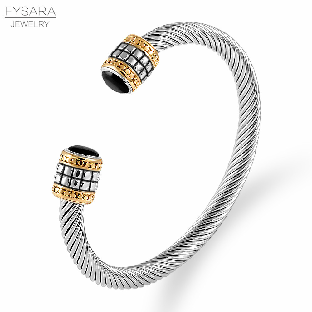 FYSARA  Braided Charm Open Cuff Men Women Stackable Bangles Jewelry Classic Stainless Steel Vintage Adjustable Bracelets