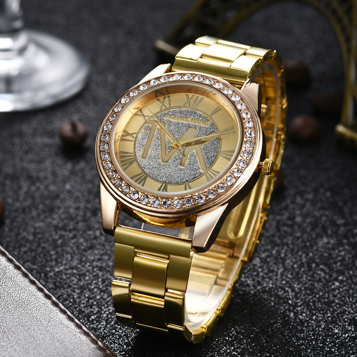 Gold Watch  Female Lover Watches Diamond Stainless Scale Pointer Optimal Gift Quartz Women's Wristwatches Ms Clock