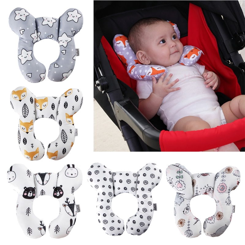 Baby Protective Travel Car Seat Head Neck Pillow Cartoon Animal Print Soft Neck Support Pillow Children U Shape Headrest Cushion