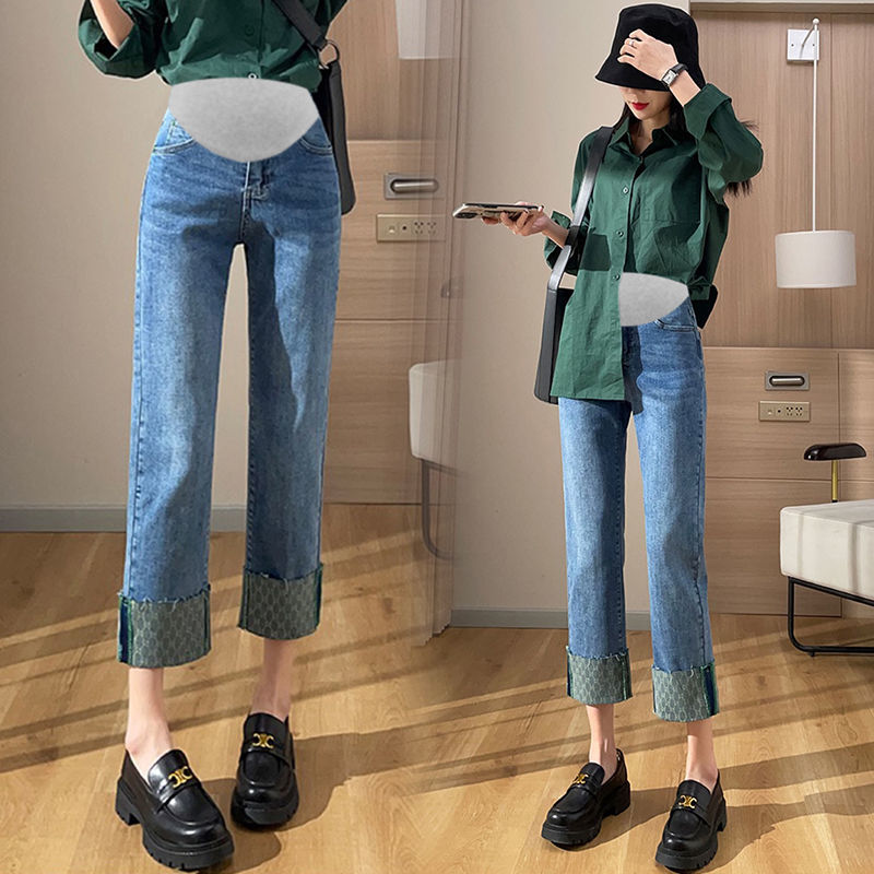 Summer Thin Denim Maternity Straight Jeans Belly Pants Clothes for Pregnant Women Casual Pregnancy Trousers Autumn Spring Wear