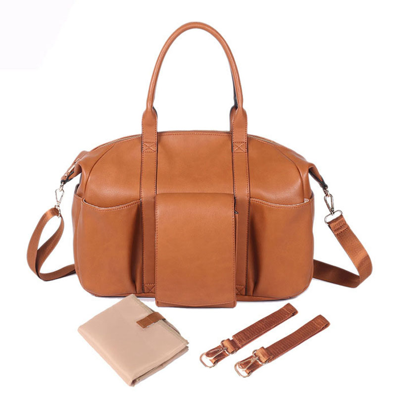PU Leather Diaper Bag Solid Mummy Maternity Bag Large Capacity Travel Back Pack Stroller Bags with Changing Pad