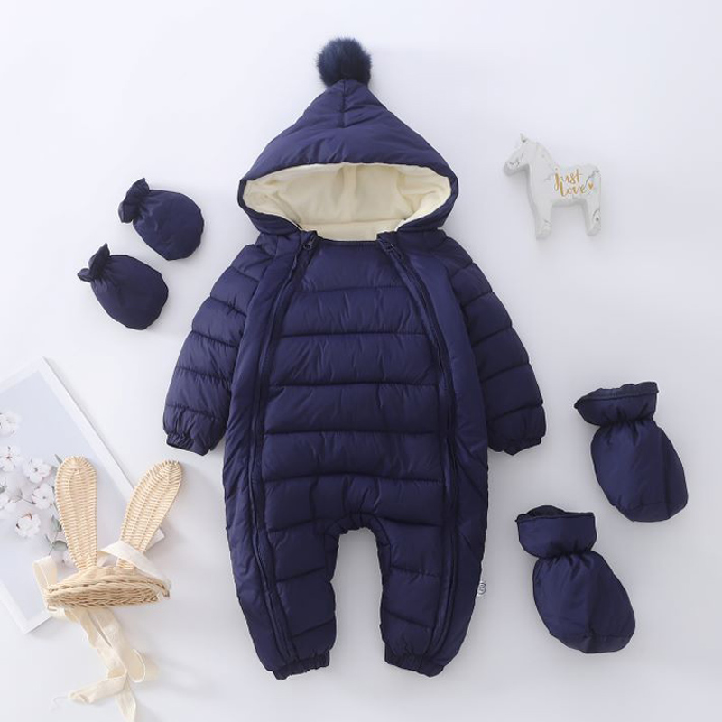  Newborn Baby Jumpsuit Hooded Plus Velvet Warm Baby  Snowsuit Toddler Snow Suit Baby Girl Cotton Overalls Rompers