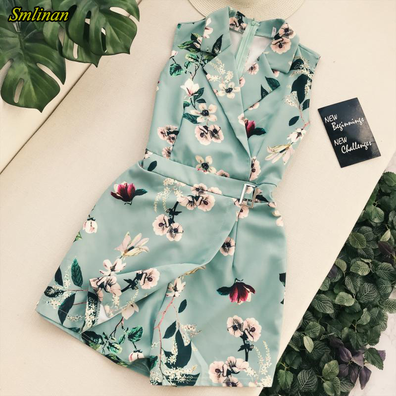 Smlinan  Print Floral Vintage Bodysuits Jumpsuit Women Sexy Club Short Playsuits Female Summer Beach Wide Leg Jumpsuit