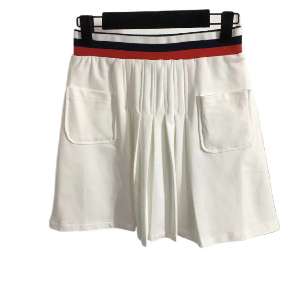 Summer Women's Embroidered Pocket A-line High Waist Skirt Safety Shorts Lining Preppy Style White Pleated Short Skirts 3865-