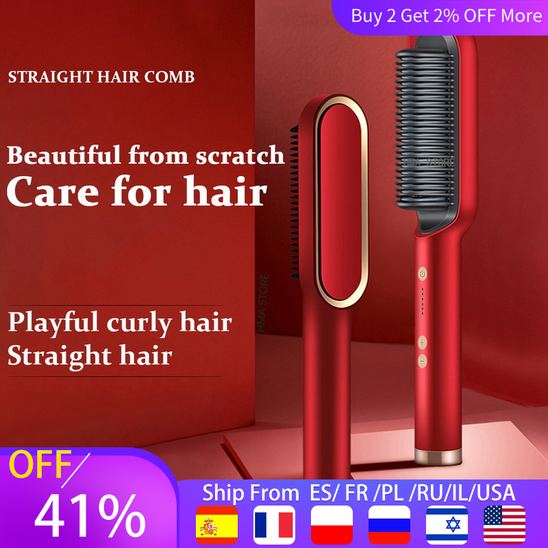 Hair Straightener Men Beard Comb Tourmaline Ceramic Hair Curler Brush Hair Comb Straighteners Curling Hair Iron Hair Brush