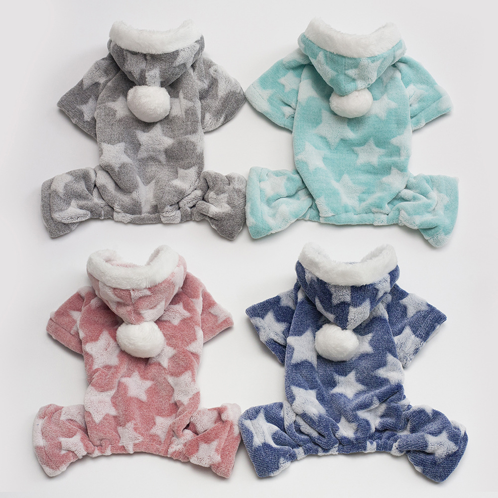 Fleece Dog Pajamas Jumpsuit Winter Dog Clothes Star Pattern Warm Jumpsuits Coat For Small Dogs Puppy Dog Cat Clothing Jumpsuits