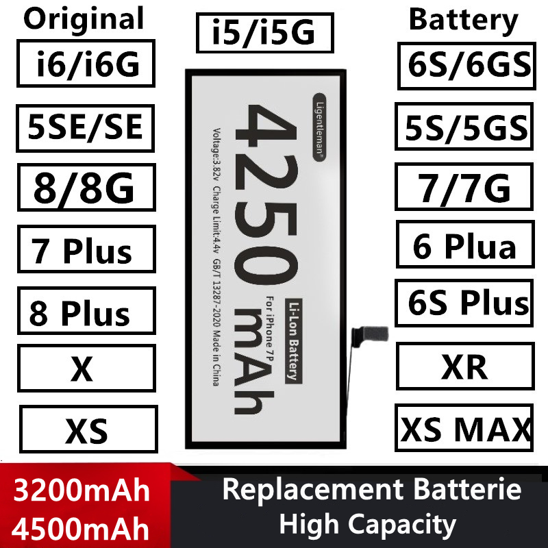 AAA High Capacity 0 Cycle Original  Battery For Iphone 6s 5S 5 SE 6 7 8 Plus X XR XS Max Replacement BatterieTool Sticker