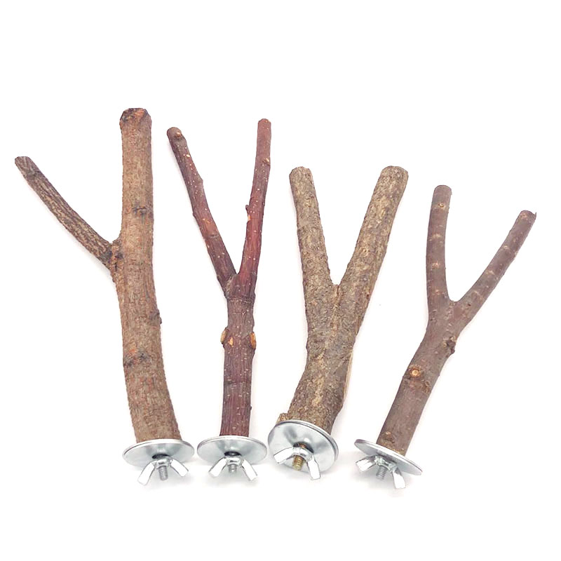 Natural Wood Pet Parrot Raw Wood Fork Tree Branch Stand Rack Squirrel Bird Hamster Branch Perches Chew Bite Toys Stick