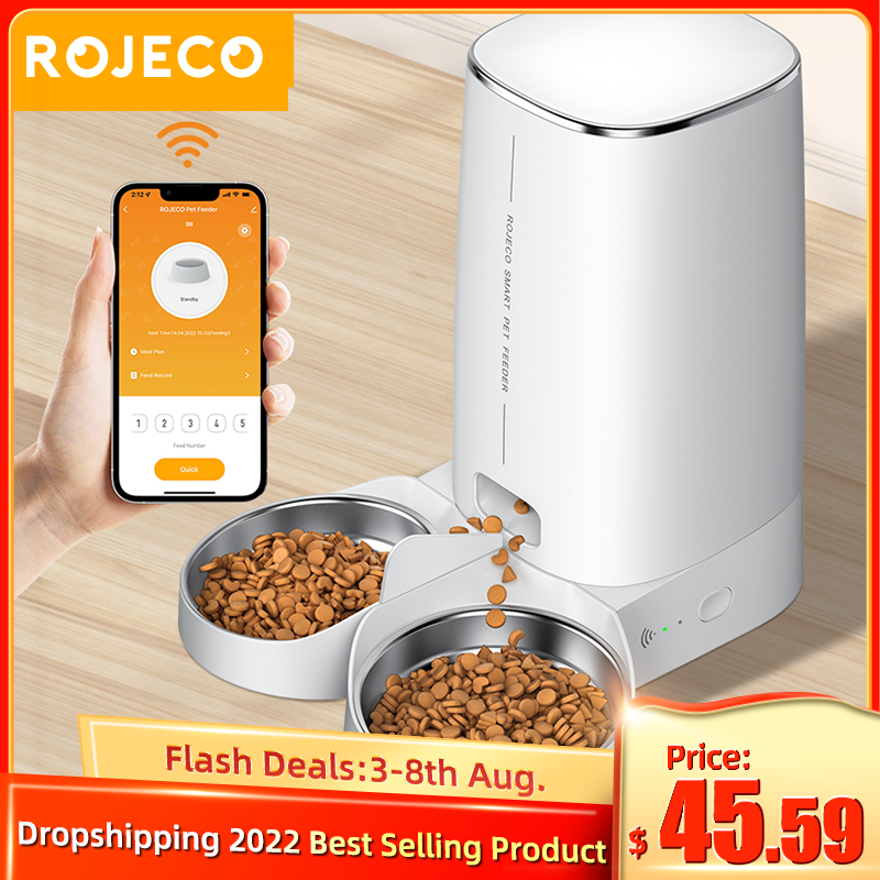 ROJECO 4L Automatic Pet Feeder Cat Food Dispenser Accessories Remote Control Smart WiFi Auto Feeder For Cats Dogs Pet Dry Food