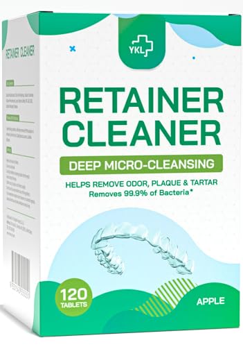 Retainer Cleaner & Denture Cleaning Tablets for Mouth Guard Cleaner, Fresh Apple Flavor (120 Count）
