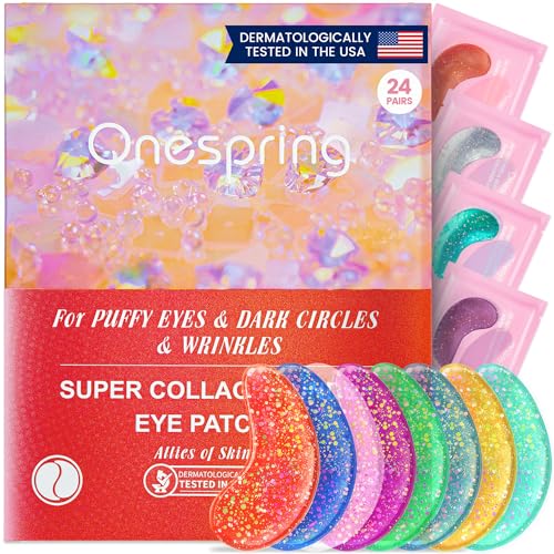 Under Eye Gels (24 Pairs) - Under Eye Mask for Wrinkles, Puffy Eyes, Dark Circles, Eye Bags, Natural Collagen Eye Gels Pads, Under Eye Mask Patches for Beauty & Personal Care