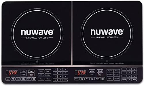 Nuwave Double Induction Cooktop, Powerful 1800W, 2 Large 8” Heating Coils, Independent Controls, 94 Temp Settings from 100°F to 575°F in 5°F Increments, 2 x 11.5” Shatter-Proof Ceramic Glass Surface