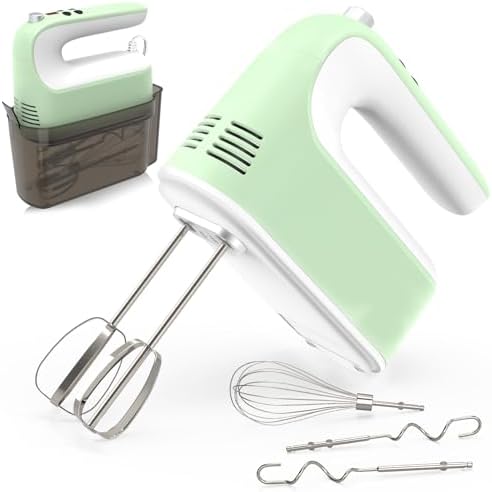 CBQ Hand Mixer Electric, 9 Speed 400W Handheld Mixer with Digital, Touch Button, Turbo, Snop-On Storage Case, 5 Stainless Steel Accessories, Mixer Electric Handheld for Cake, Cookie, Egg (Grass Green)