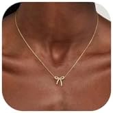 Gold Necklace for Women - Bow Necklace 14K Dainty Gold Necklace Cute Small Tiny Bow Pendant Choker Chain Necklace Trendy Necklaces for Women Gold Jewelry Gift