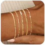 adoyi Gold Bracelets for Women, 14K Gold Plated Bracelet Stack Set Adjustable Stackable Bracelets Paperclip Chain Cuban Link Layered Waterproof Gold Jewelry Sets Gifts for Womens 6.0/6.8/7.2"