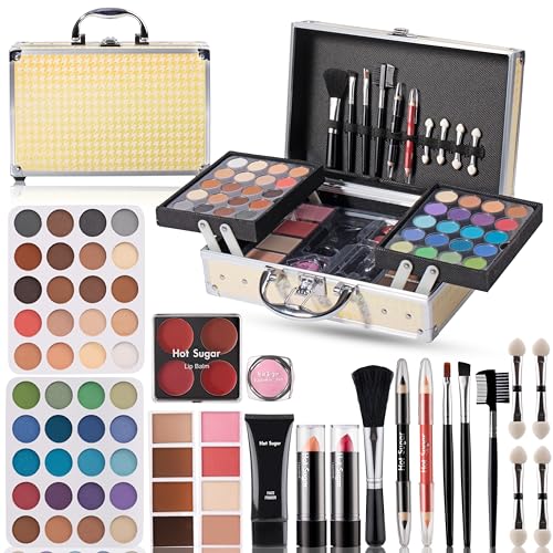 Hot Sugar Makeup Kit for Girls 10-12, Girls Makeup Set Ages 8-12, 14-16 With Aluminum Cosmetic Box (YELLOW HOUNDSTOOTH)