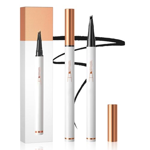 2024 Upgrade 3D Microblading Eyebrow Tattoo Pencil 4 Fork Tip, Fine Stroke Microblading Eyebrow Pencil Magic Eyebrow Pencil, Waterproof Contouring Pen Creates Natural Makeup Effect (Dark Brown)
