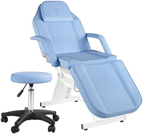 Facial Chair Lash Bed Tattoo Char Massage Table 73in 3-Section Multipurpose Massage Bed Professional Tattoo Table Salon Spa Equipment for Facial Spa Beauty Spa Salon Equipment-Lightblue