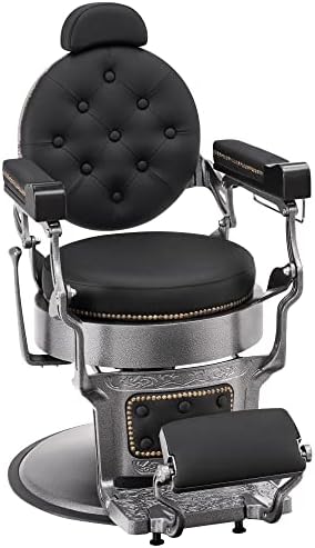 BarberPub Vintage Barber Chair Heavy Duty Metal Frame All Purpose Hydraulic Recline Salon Beauty Spa Chair Styling Equipment 9207 (Grey)