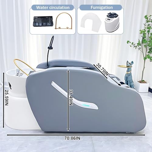 Saoln Shampoo Bed-Massage Table with Gray Leather Minimalist Design, Head Spa Equipment and Beauty Bed Includes Water Cycle, Fumigation, Smart Full Body Massage, USB Port(70.86IN)