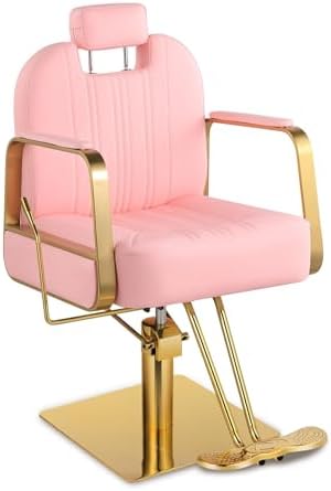 Professional Reclining Hair Salon Chair, Pink Salon Chair with Adjustable Backrest, Salon Chair for Hair Stylist for Home, with Heavy Duty Hydraulic Pump Beauty Spa Equipment