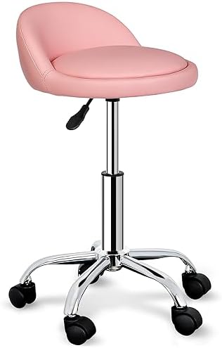 Nova Microdermabrasion Rolling Stool Swivel Salon Stool Chair Adjustable Drafting Stool Tattoo Office Massage Medical Facial Spa Stool with PU Cushion Backrest (Pink)