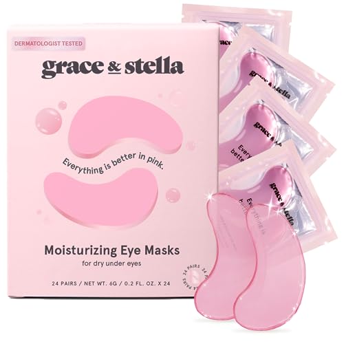 grace & stella Award Winning Under Eye Mask - Christmas Gifts for Women, Christmas Gifts for Mom - Reduce Dark Circles, Puffy Eyes, Undereye Bags, Wrinkles - Under Eye Patches - Vegan (24 Pairs, Pink)
