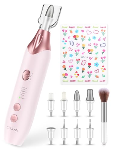 Electric Nail Drill Set, 10 in 1 Professional Manicure Pedicure Kit Cordless Pedicure Tools, 5 Speed Rechargeable Hand Foot Care Nail Drill Toenail Grinder for Thick Nail Grind Trim Women Men - Pink