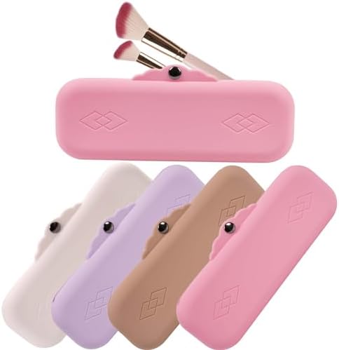 Silicone makeup brush Bag: Travel Cosmetic Bag - Soft Portable Cosmetic Brushes Holder with Magnetic Closure, Large Travel Makeup Brush Case - Pink