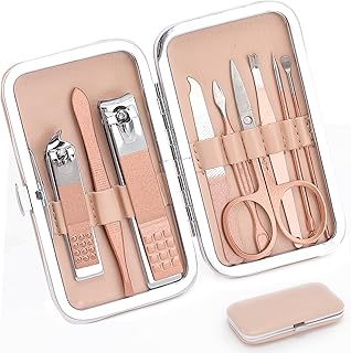 9 PCS Nail Clippers, ONEHERE Premium Manicure Set, Professional Grooming Gift Kit, Pedicure Kit, Facial, Hand, Foot, Cuticle Nail Care Tools, Fingernail Clippers with Luxurious Portable Travel Case