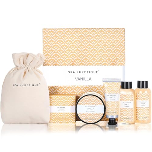 Spa Luxetique Spa Gifts for Women 6pc Vanilla Bath Sets Women Gift With Body Lotion, Shower Gel, Bubble Bath, Hand Cream, Bath and Body Gifts Set, Christmas Gift Sets, Bath Gifts for Women