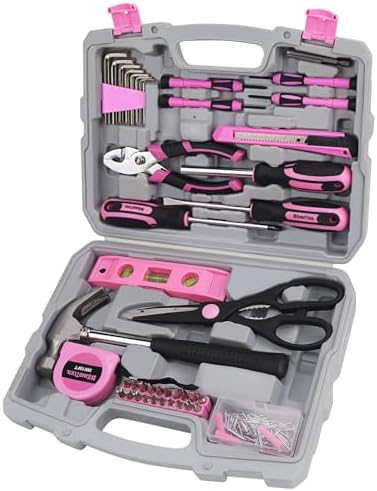 KingTool 149-Piece Pink Tool Kit - Basic Home Repair Tool Set, Small Tool Kit with Plastic Toolbox, Perfect for Women, Office & College Repairs