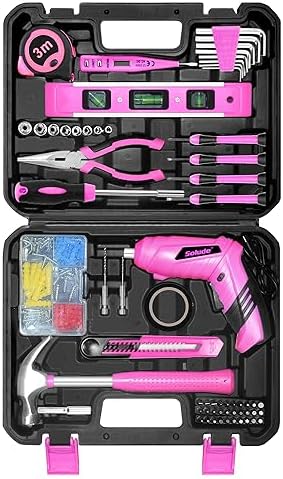 SOLUDE Pink Tool Set,130 Piece Home Tool Kit for Women with 3.6V Cordless Rechargeable Screwdriver,Basic Toolkits for New House,Apartment,Dorm & DIY Projects